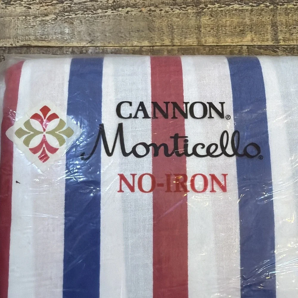 VTG USA 70/80s CANNON MONTICELLO RED WHITE BLUE FULL SZ FITTED & FLAT SHEET SET